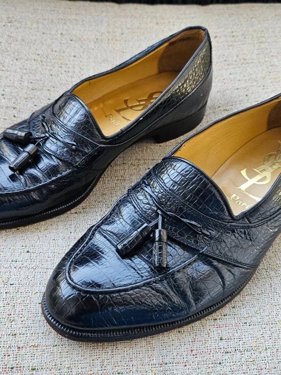 Yves Saint Laurent Other - Vintage YSL Paris Men Shoes Black Leather Upper Slip On Shoes Size 25.5 7.5US